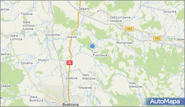 mapa Piotrowice, Piotrowice gmina Bystrzyca Kłodzka na mapie Targeo